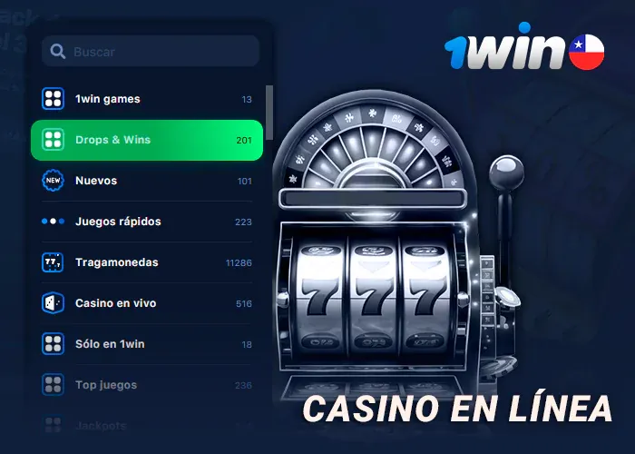 Menú del casino de 1win con las categorías del salón
